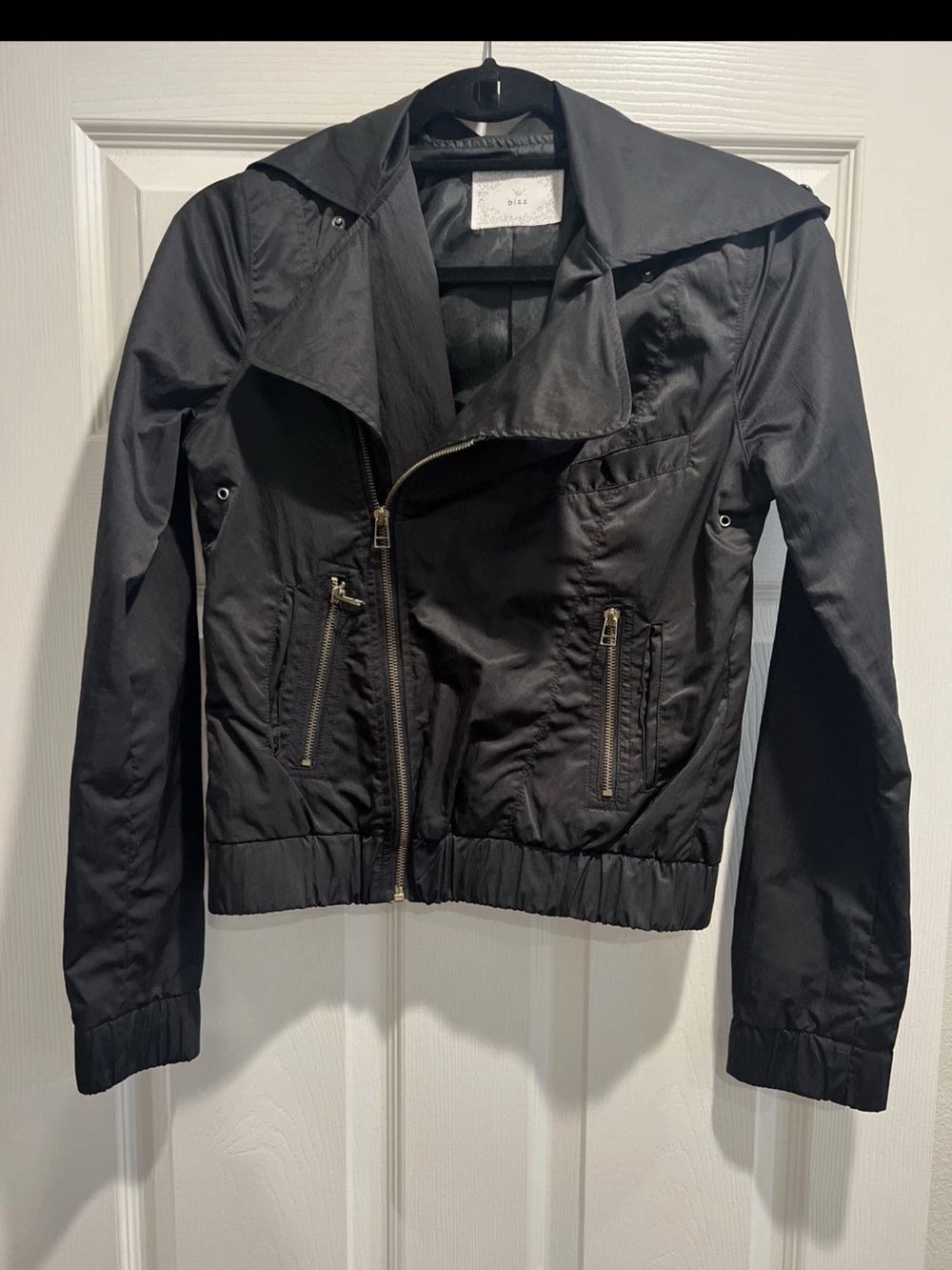 Woven Asymmetrical Zip Black Jacket - Women